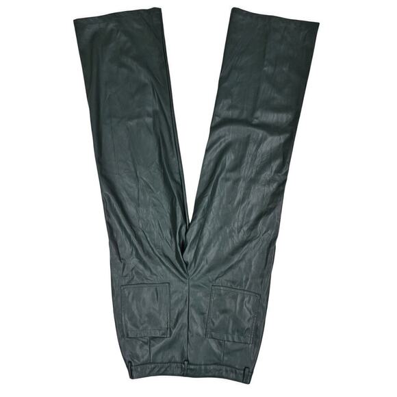 NWT Prettylittlething Bottle Green Faux Leather Extreme Wide Leg Trouser Sz 10 - Picture 2 of 5